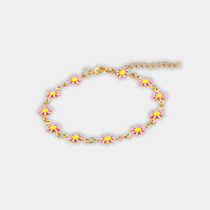 Gold Chain Bracelet Róisín with Blue Flowers