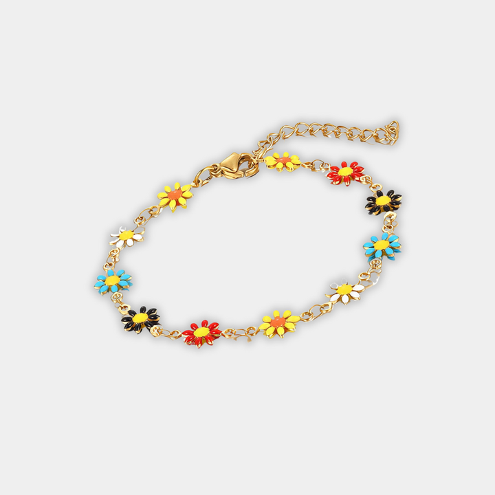 Gold Chain Bracelet Róisín with Blue Flowers