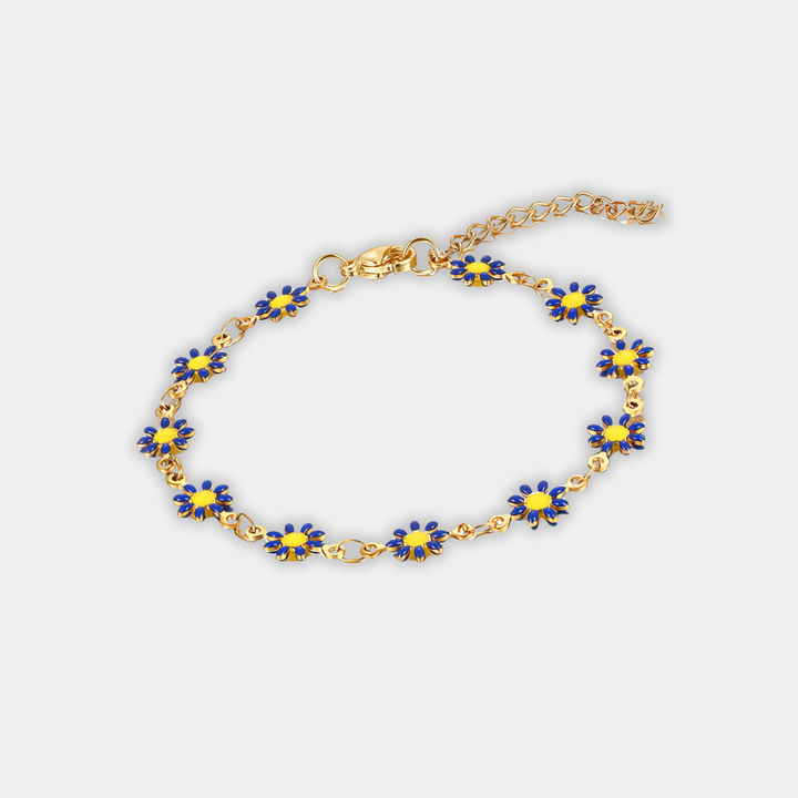 Gold Chain Bracelet Róisín with Blue Flowers