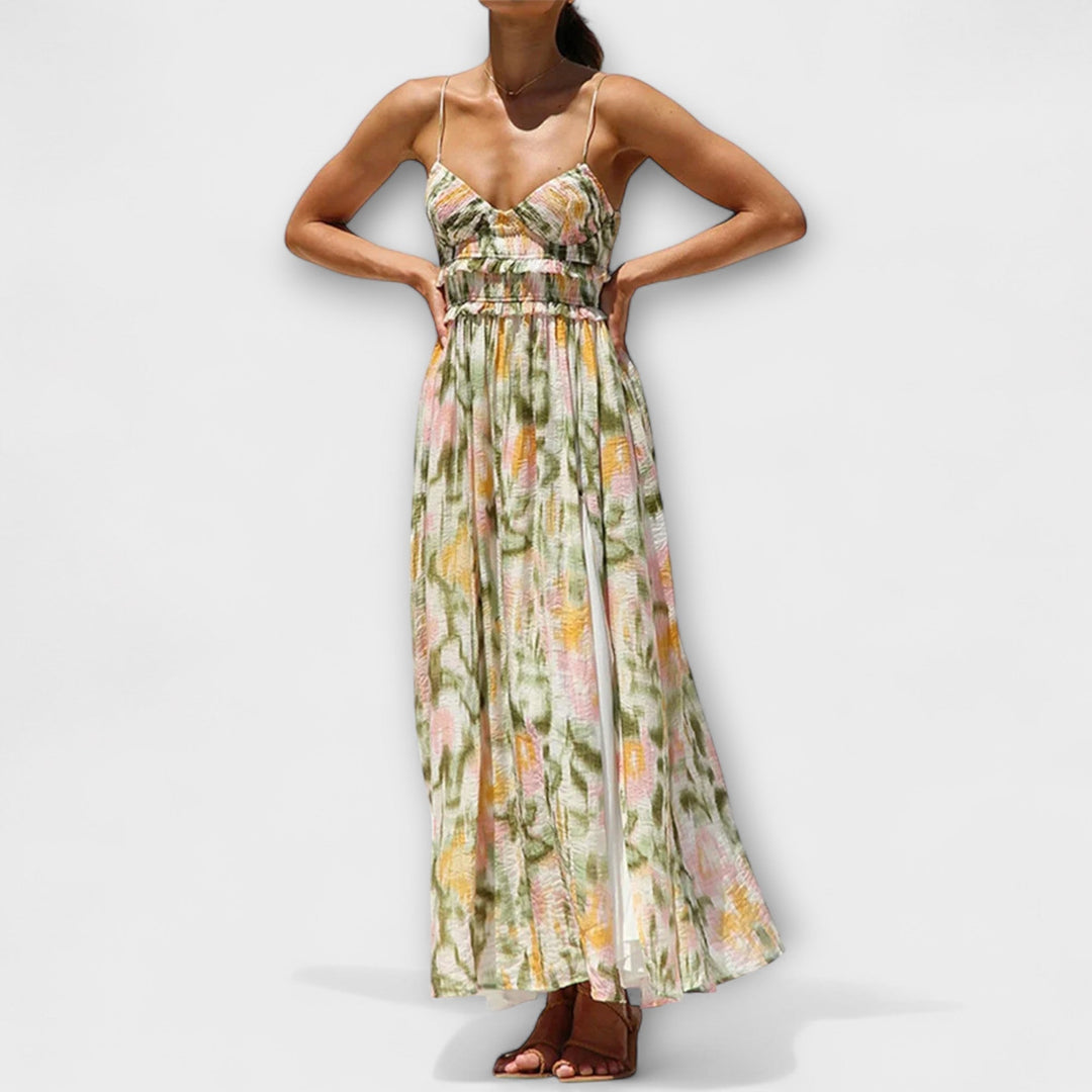 Annalise - Buntes bedrucktes Maxikleid mit Schlitz