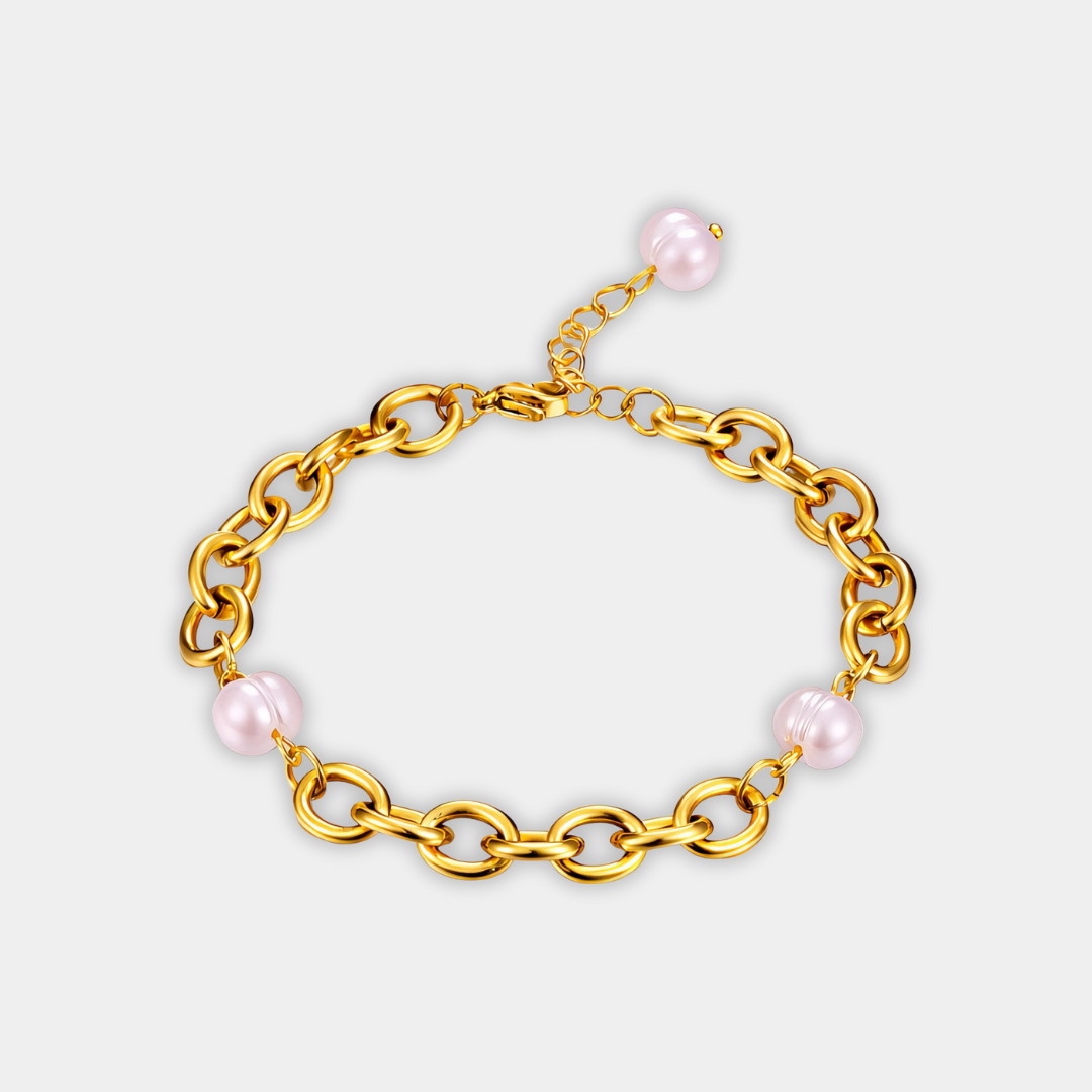 Gold Chain Bracelet Clíona with Pink Pearls