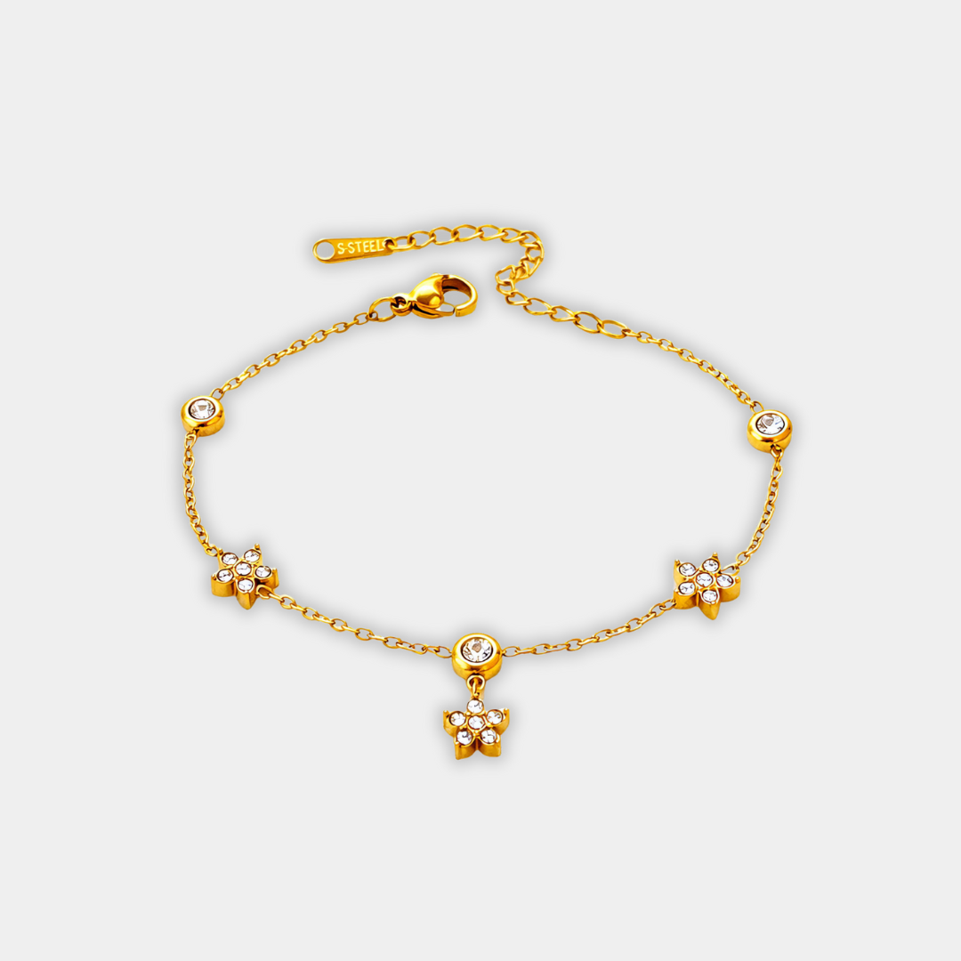 Gold Flower Charm Bracelet Aisling with Zirconia