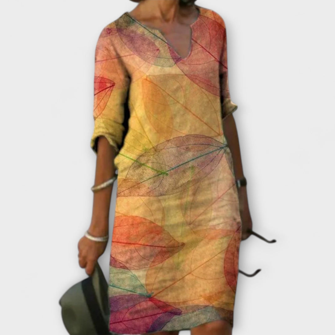 Kori - Buntes Leinenkleid mit Aquarellmuster