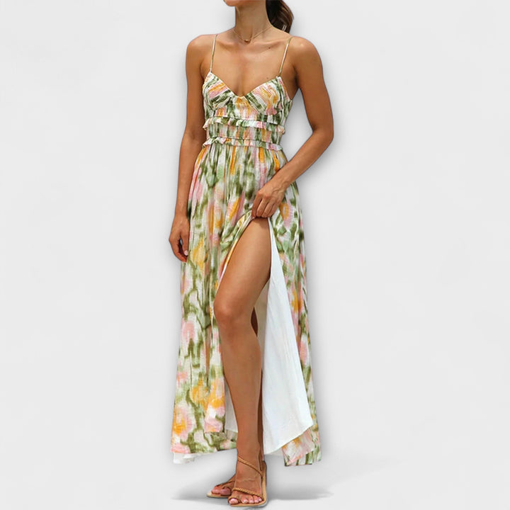 Annalise - Buntes bedrucktes Maxikleid mit Schlitz