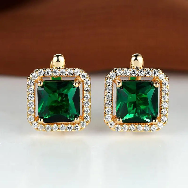 Gold Drop Earrings Treasa with Emerald