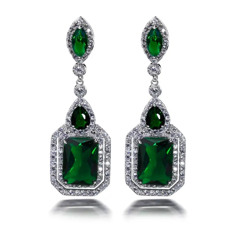 Silver Drop Earrings Maeve with Emerald