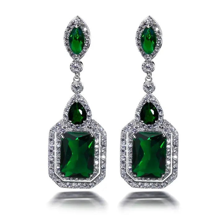 Silver Drop Earrings Maeve with Emerald
