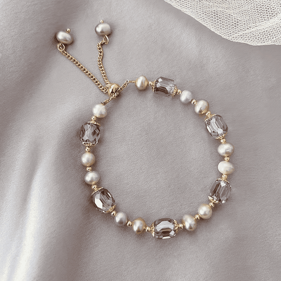 Pink Pearl Beaded Bracelet Aislinn with Crystals