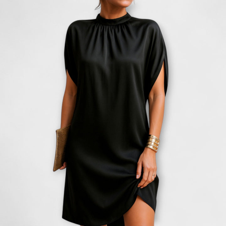 Trudy - Elegantes schwarzes Kleid mit Stehkragen
