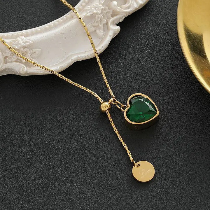Gold Necklace Dervla with Emerald Heart