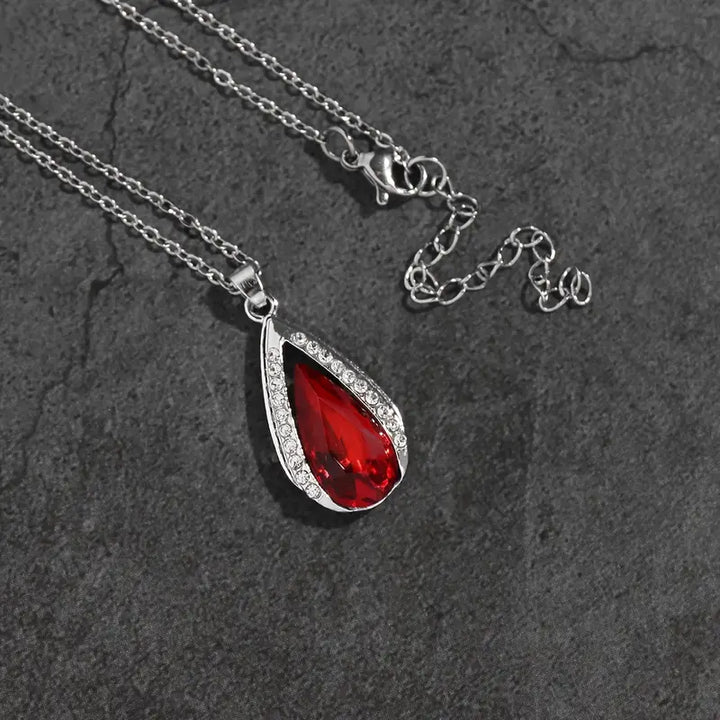 Silver Necklace Aoibh with Red Ruby Teardrop