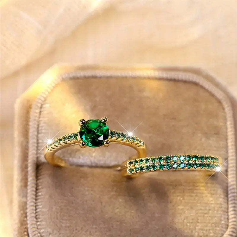 Gold Ring Set Ciara with Emerald