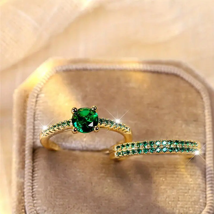 Gold Ring Set Ciara with Emerald