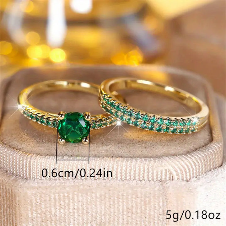 Gold Ring Set Ciara with Emerald
