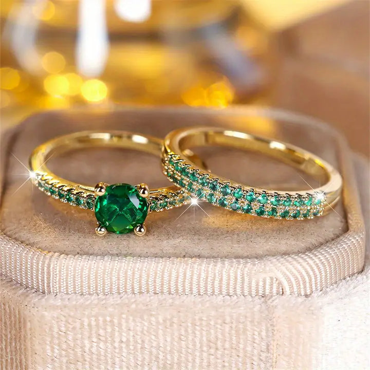 Gold Ring Set Ciara with Emerald