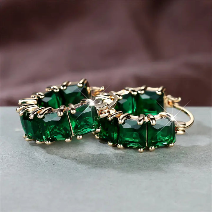 Gold Hoop Earrings Niamh with Emerald