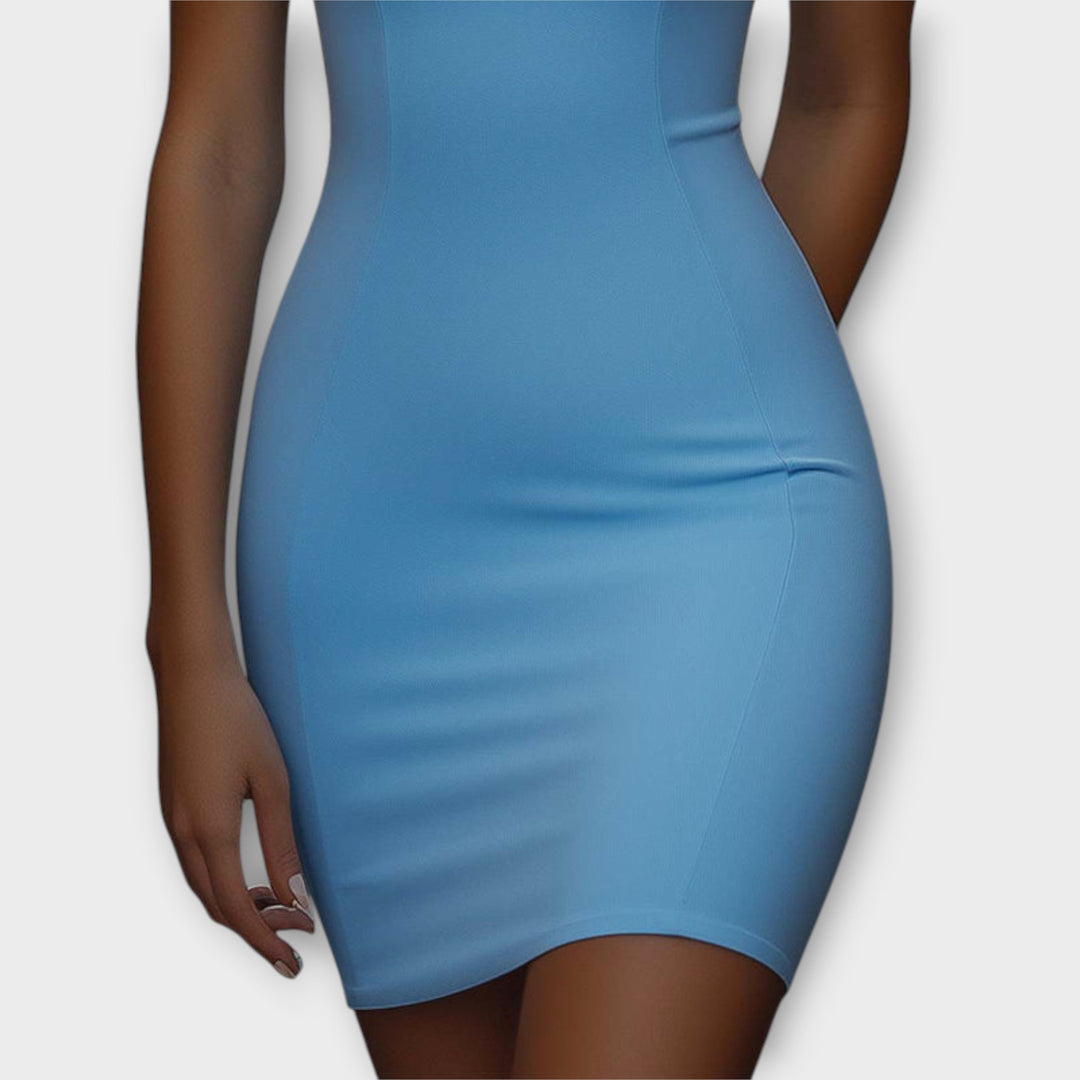 Maja - Blaues Bodycon-Mini-Kleid mit Reissverschluss