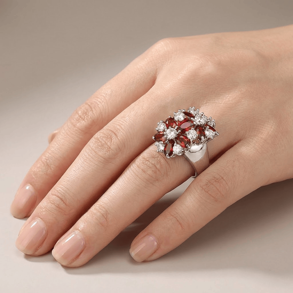 Silver Ring Órla with Garnet & Zirconia