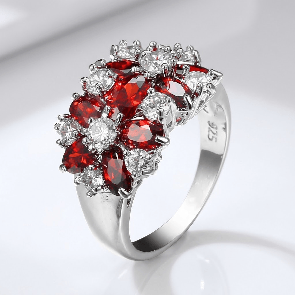 Silver Ring Órla with Garnet & Zirconia