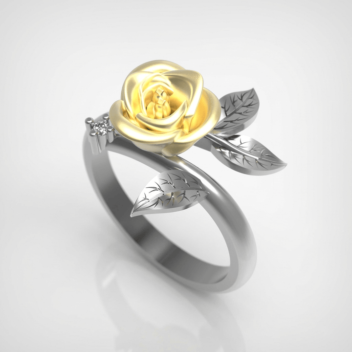 Gold & Silver Ring Róisín with Golden Rose