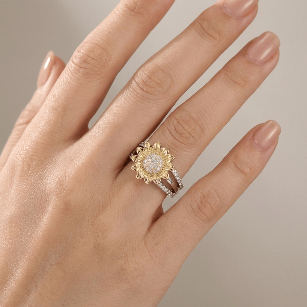Gold & Silver Ring Áine with Sunflower