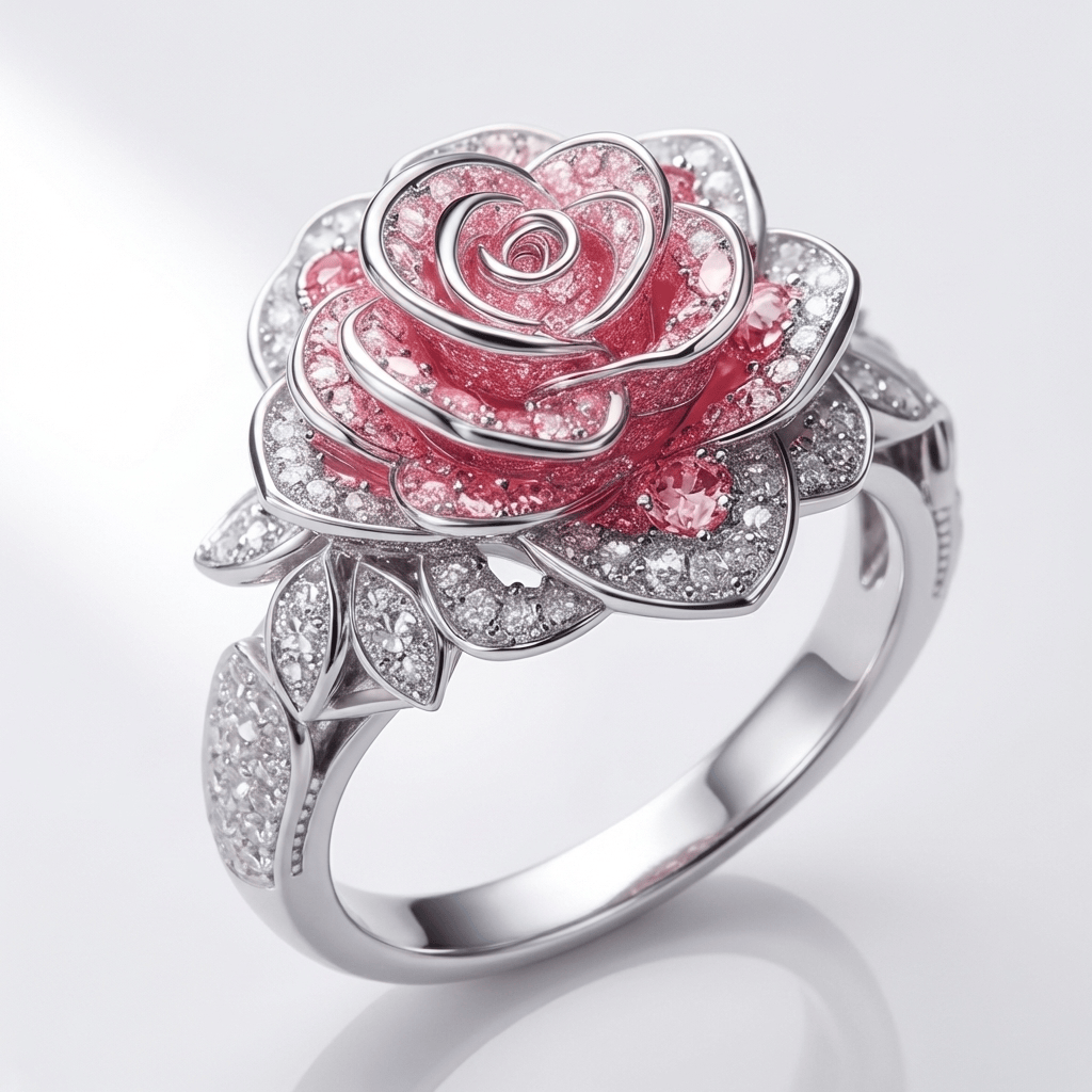 Silver Ring Clíodhna with Pink Rose