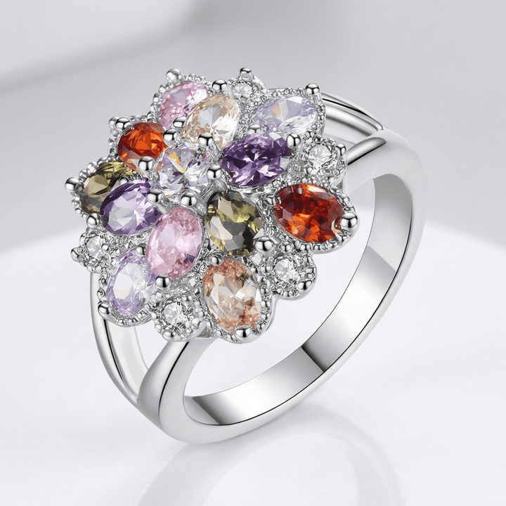 Silver Ring Eithne with Multicoloured Flower Stones
