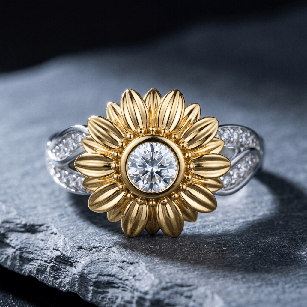 Gold & Silver Ring Méabh with Sunflower