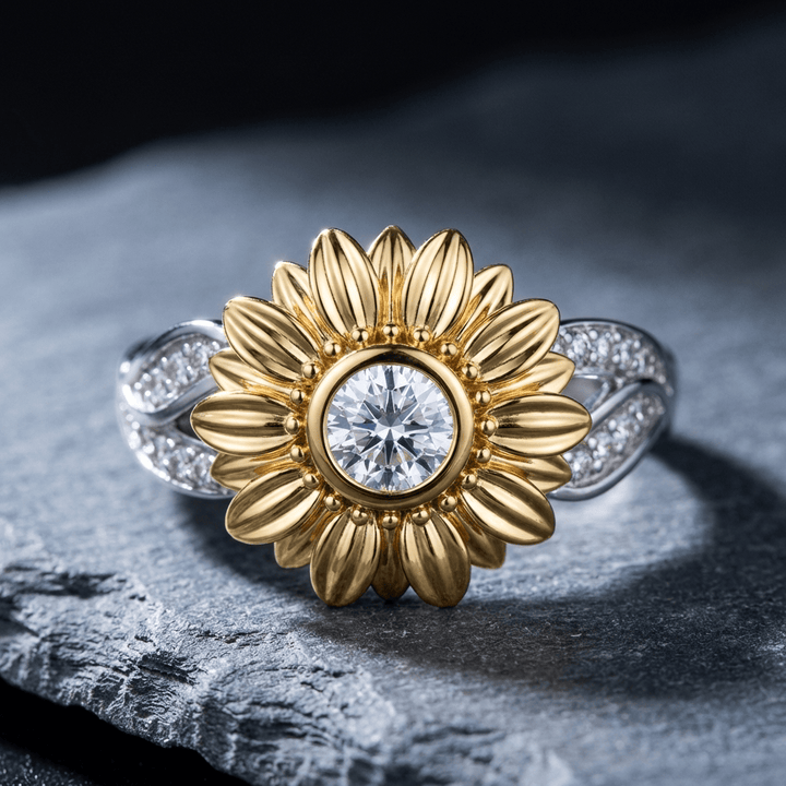 Gold & Silver Ring Méabh with Sunflower