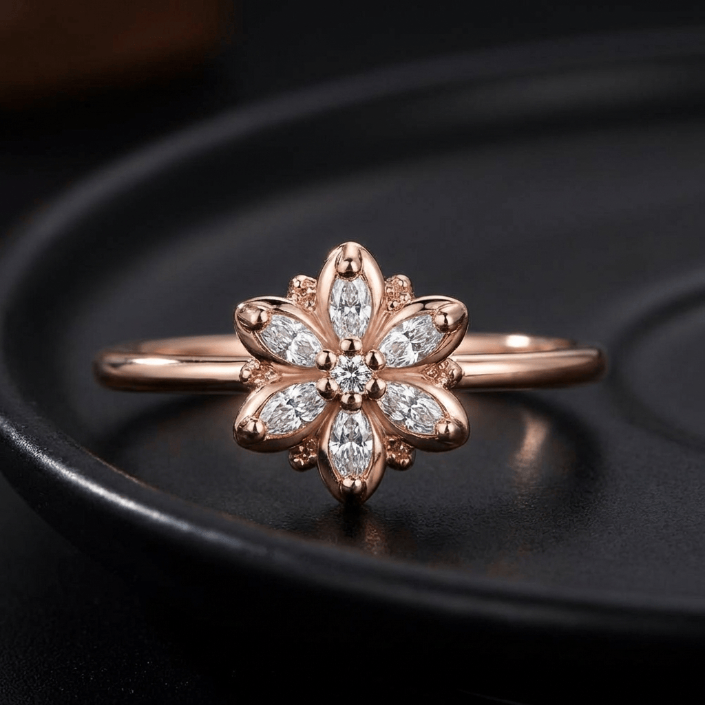 Rose Gold Ring Sorcha with Crystal Blossom