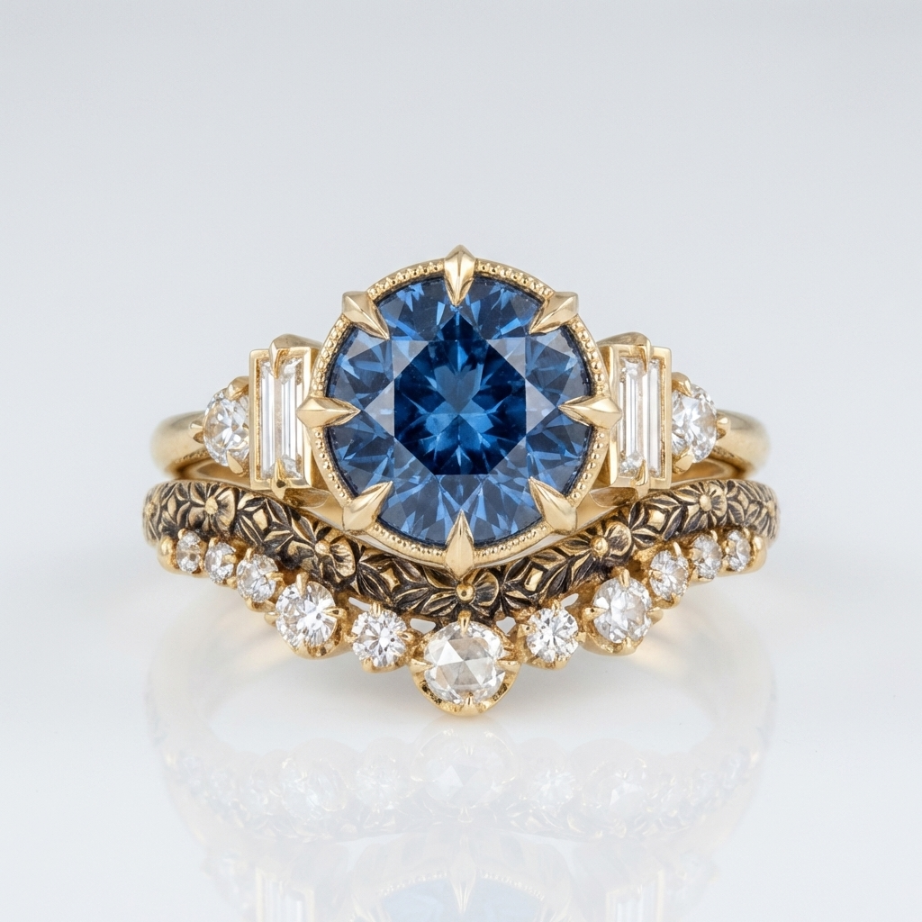 Gold Ring Set Órla with Sapphire