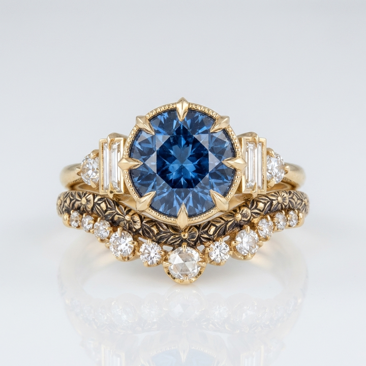 Gold Ring Set Órla with Sapphire