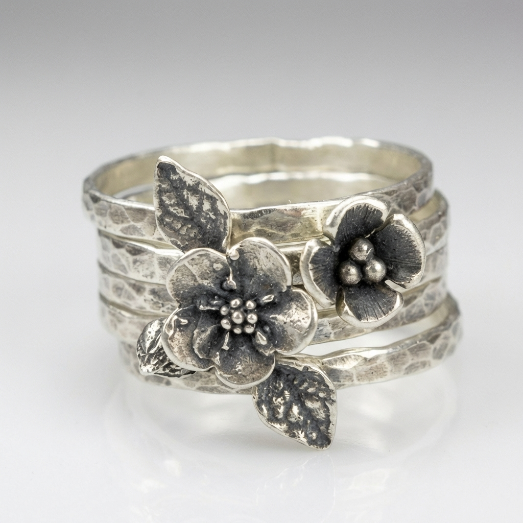 Silver Ring Deirdre with Floral Motif