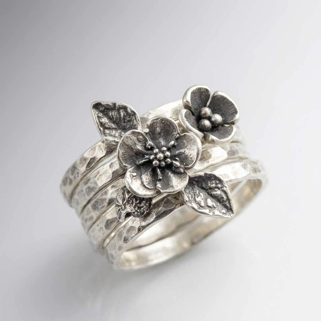 Silver Ring Deirdre with Floral Motif