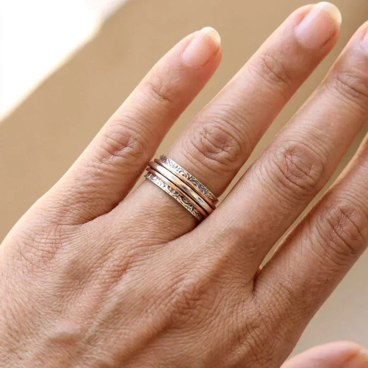 Silver & Rose Gold Spinner Ring Niamh with Scrollwork