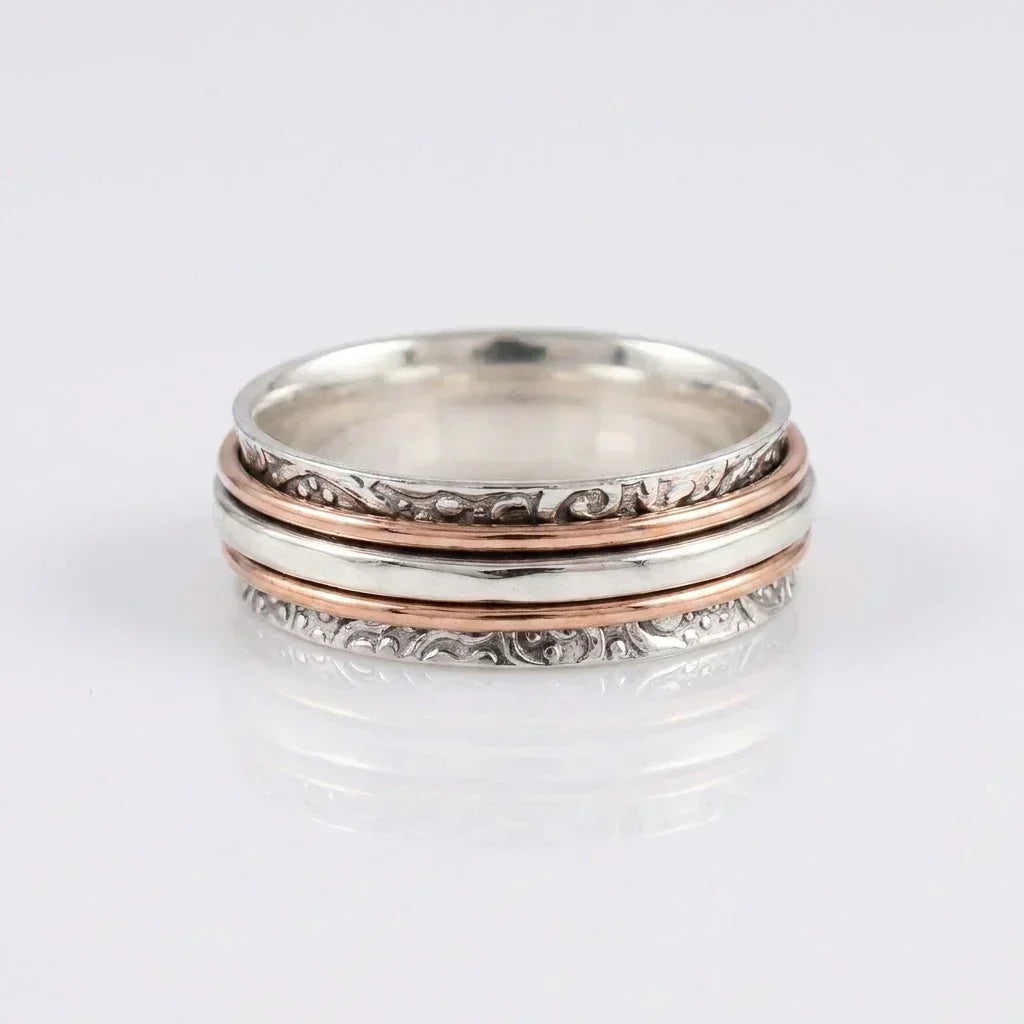 Silver & Rose Gold Spinner Ring Niamh with Scrollwork