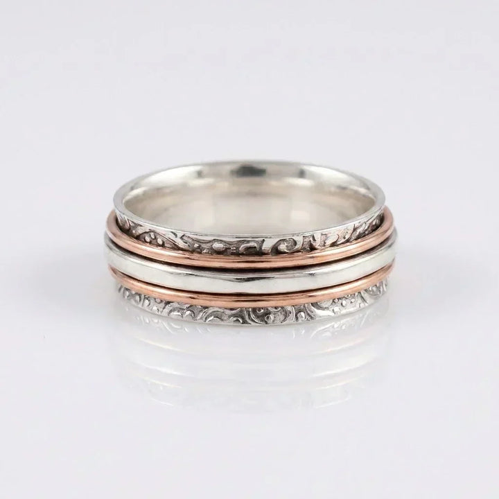 Silver & Rose Gold Spinner Ring Niamh with Scrollwork