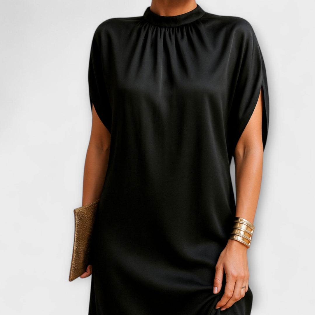 Trudy - Elegantes schwarzes Kleid mit Stehkragen