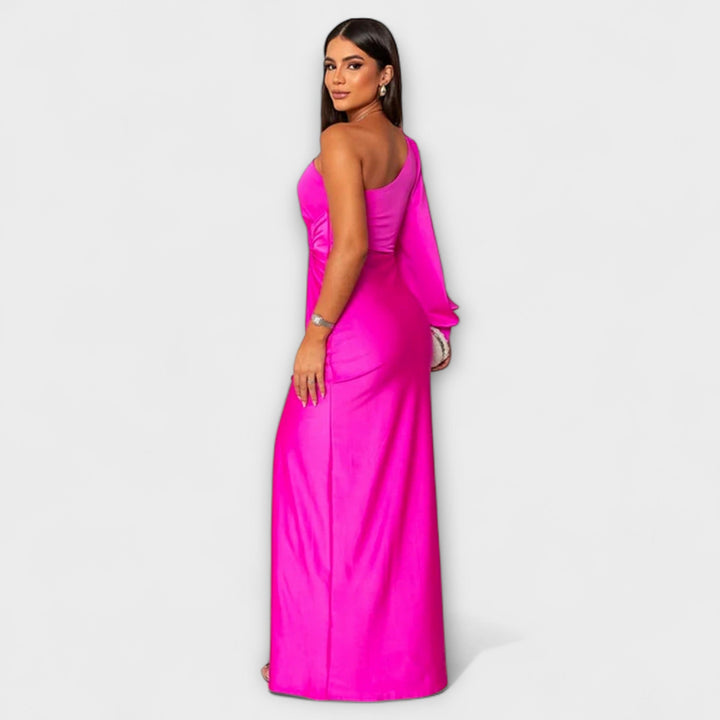 Elisa - Petrolfarbenes One-Shoulder-Kleid mit Raffung