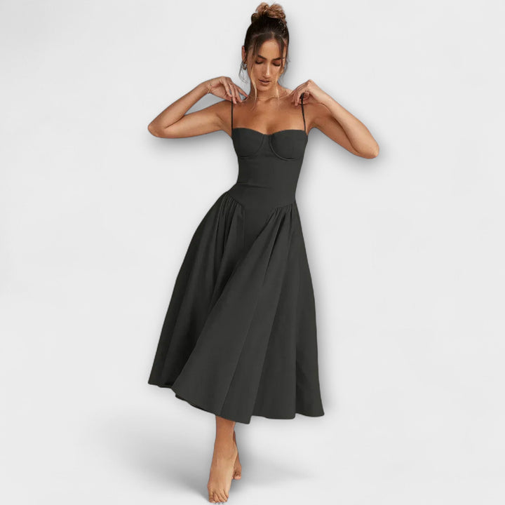 Rosalie - Salbeigrünes ärmelloses Korsettkleid