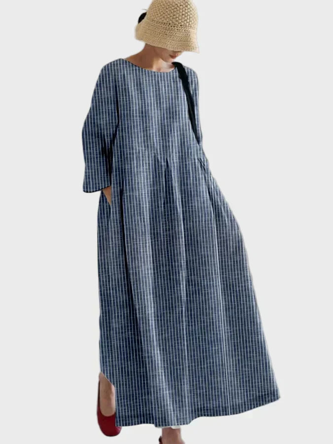 Rostrotes Streifen-Leinenkleid