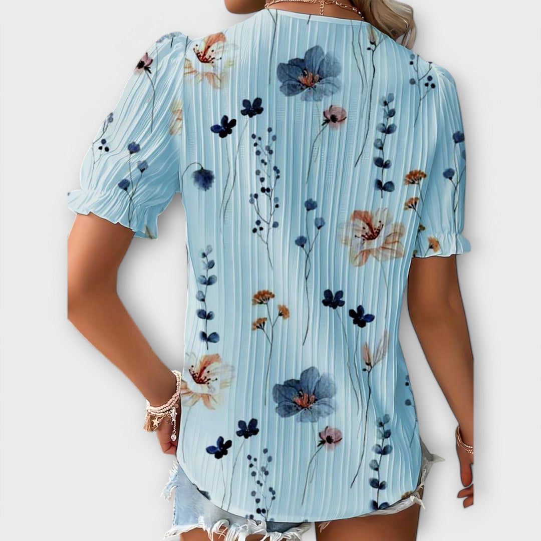 Emily - Rosa Bluse mit Blütenmuster und Spitze