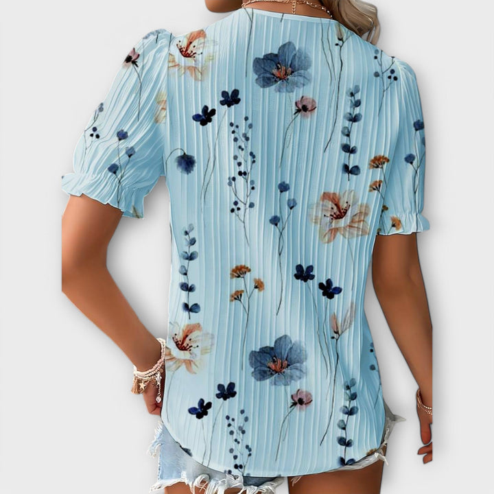 Emily - Rosa Bluse mit Blütenmuster und Spitze