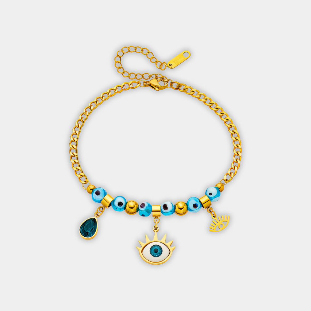 Gold Charm Bracelet Fionnuala with Evil Eye