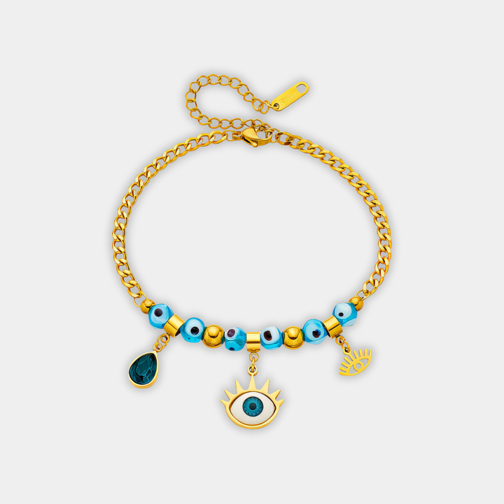 Gold Charm Bracelet Fionnuala with Evil Eye