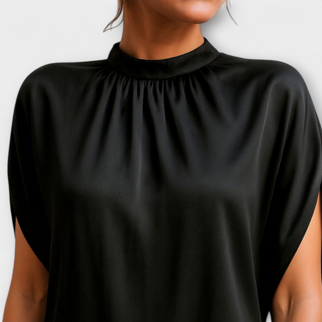 Trudy - Elegantes schwarzes Kleid mit Stehkragen