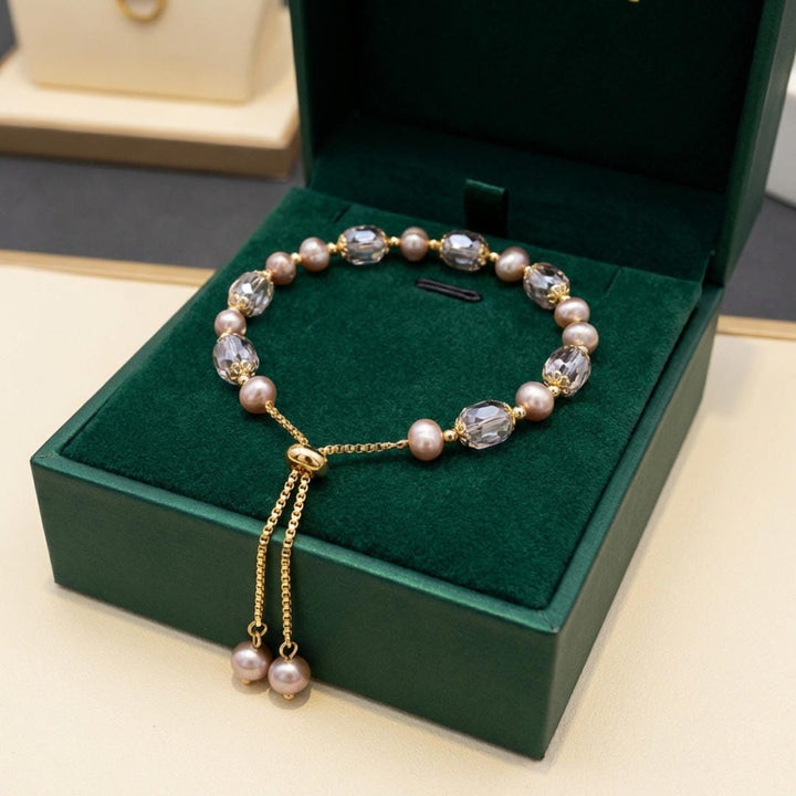 Pink Pearl Beaded Bracelet Aislinn with Crystals
