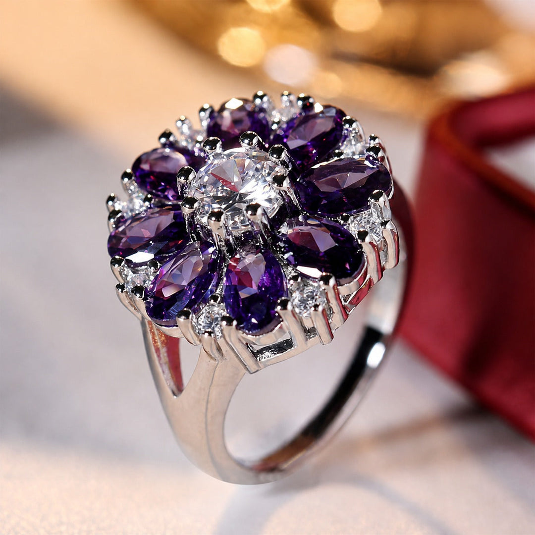 Silver Ring Gráinne with Amethyst Flower