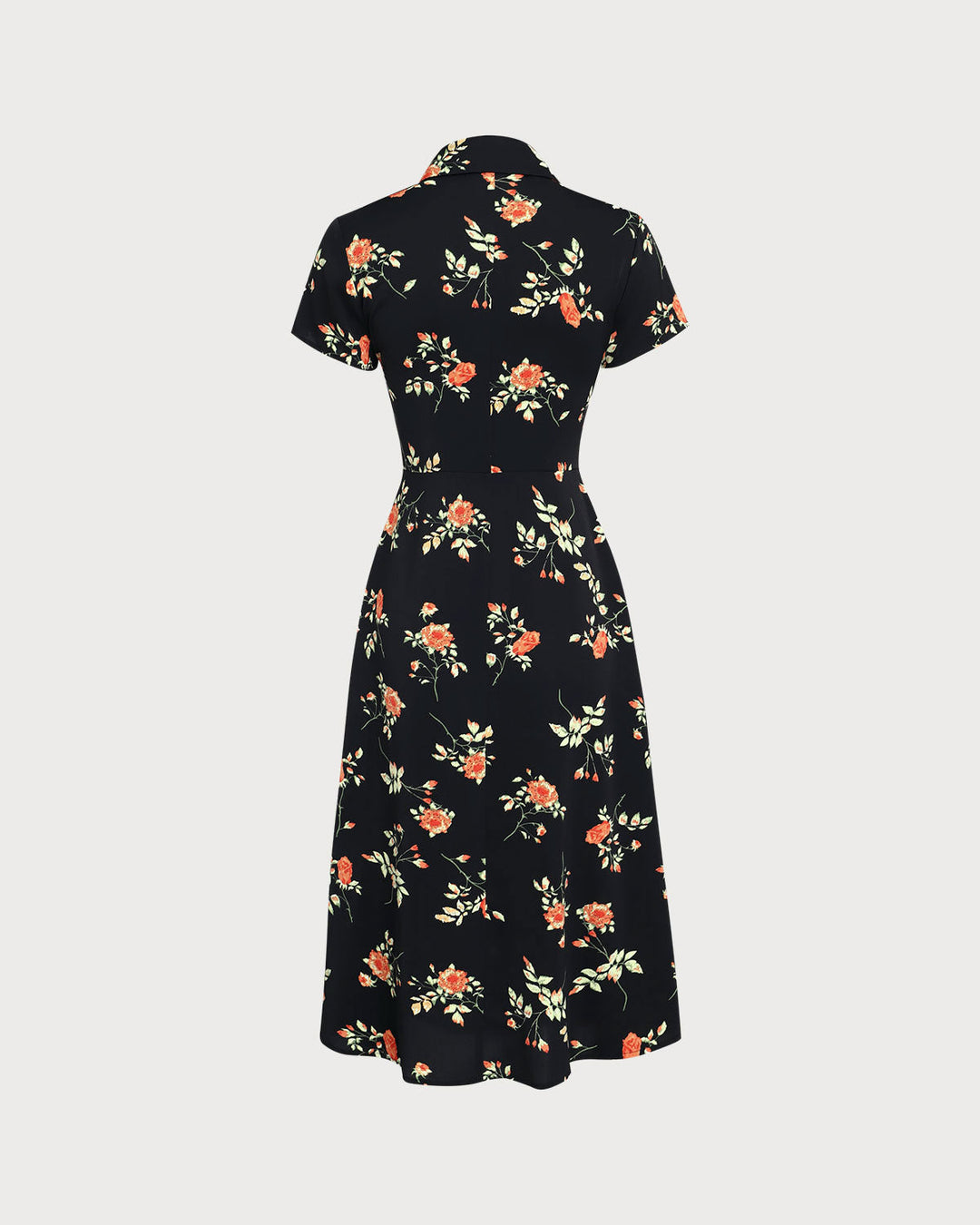 Glória - Schwarzes Midikleid mit Blütenmuster
