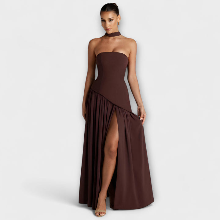 Ada - Gelbes elegantes Maxikleid mit Schlitz